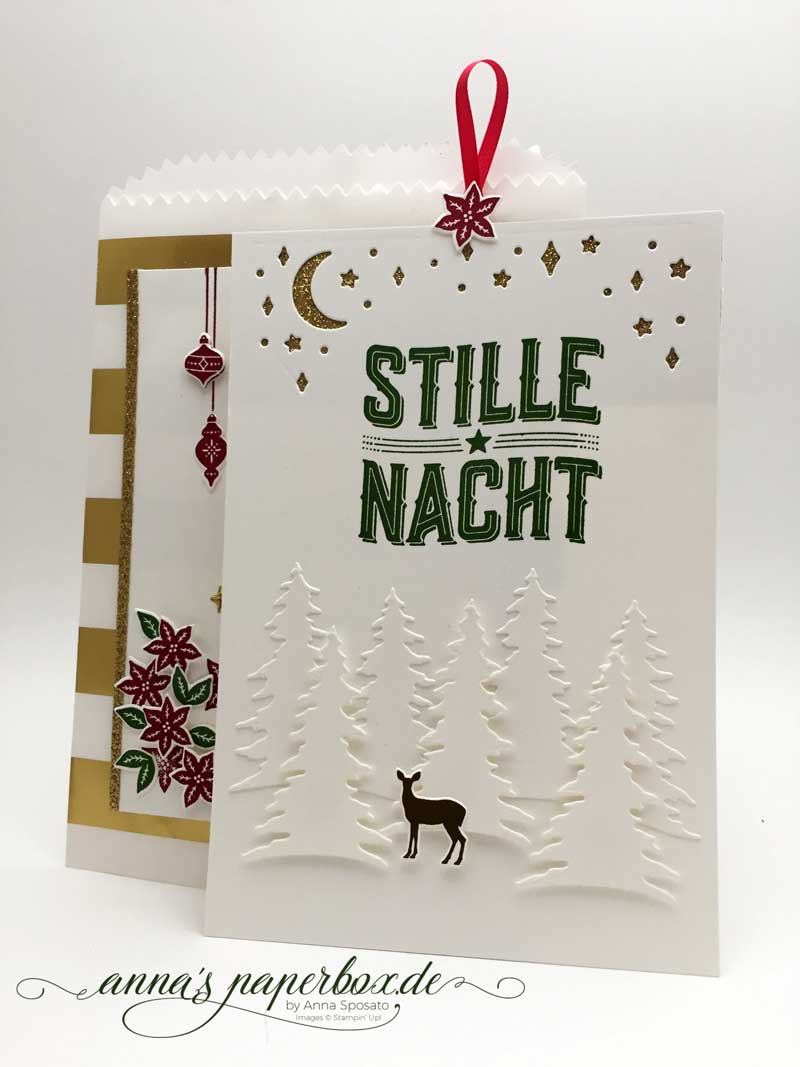 Goldene Weihnachtsgruesse - Karte und Geschenktüte mit Produkten von Stampin Up - Wie ein Weihnachtslied
