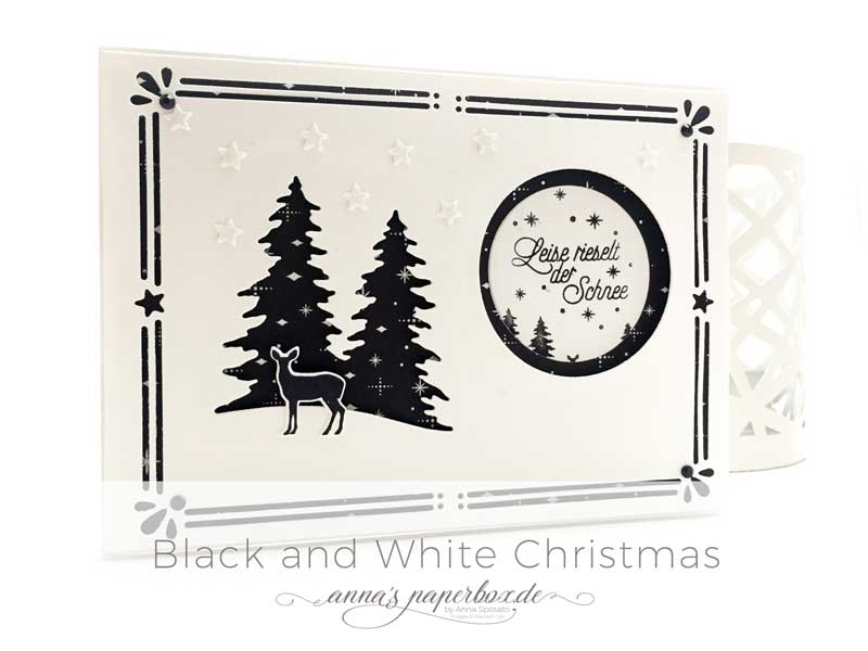 Schwarz-Weiße Weihnachtskarte mit Produkten von Stampin Up - Wie ein Weihnachtslied - Weihnachtliche Etiketten - 