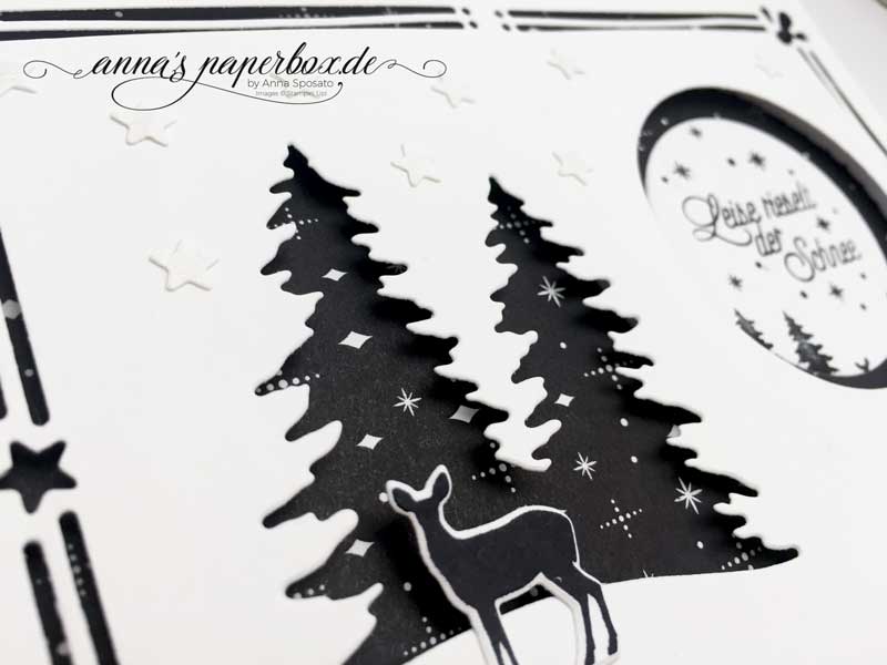 Schwarz-Weiße Weihnachtskarte mit Produkten von Stampin Up - Wie ein Weihnachtslied - Weihnachtliche Etiketten -