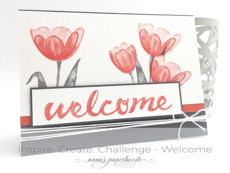 Inspire. Create. Challenge Karte mit Produkten von Stampin Up. Tranquil Tulips, Hand Lettered Alphabet